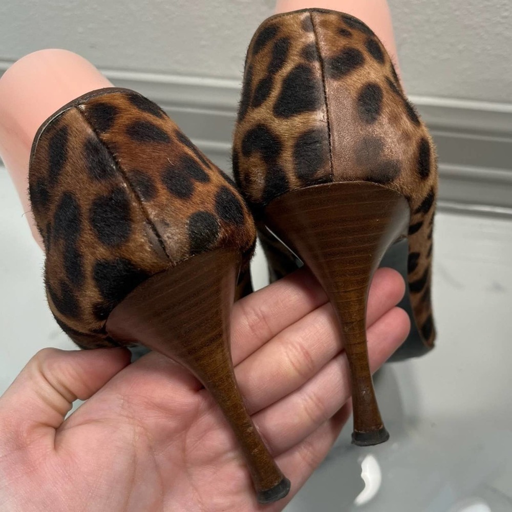 Dolce & Gabbana Leopard print Hair Pumps Brown Black Round Toe Heels 7.5 / 37.5 - Picture 4 of 9